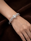Sparkling Oval Solitaire Silver-Plated Cubic Zirconia Bangle Bracelet | Luxury American Diamond Curved Kada