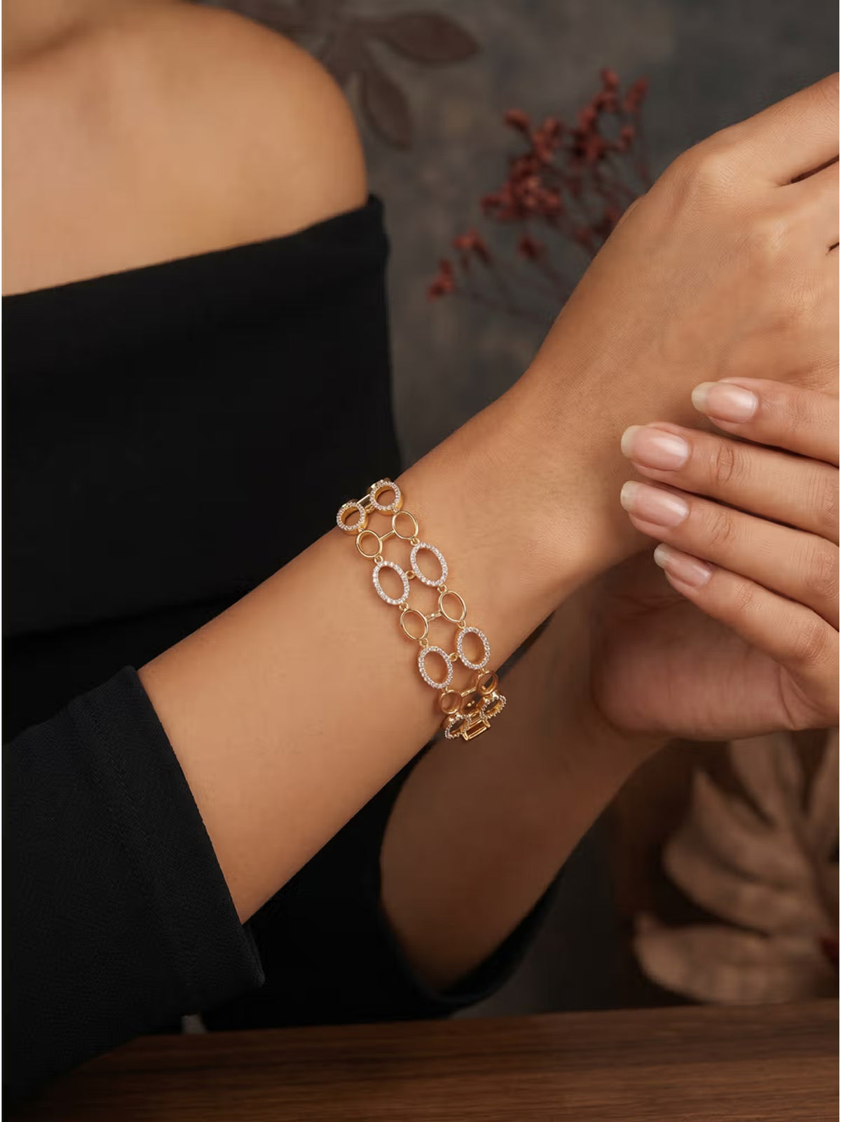 Gold-Toned Pave Oval Link Double-Row Bracelet