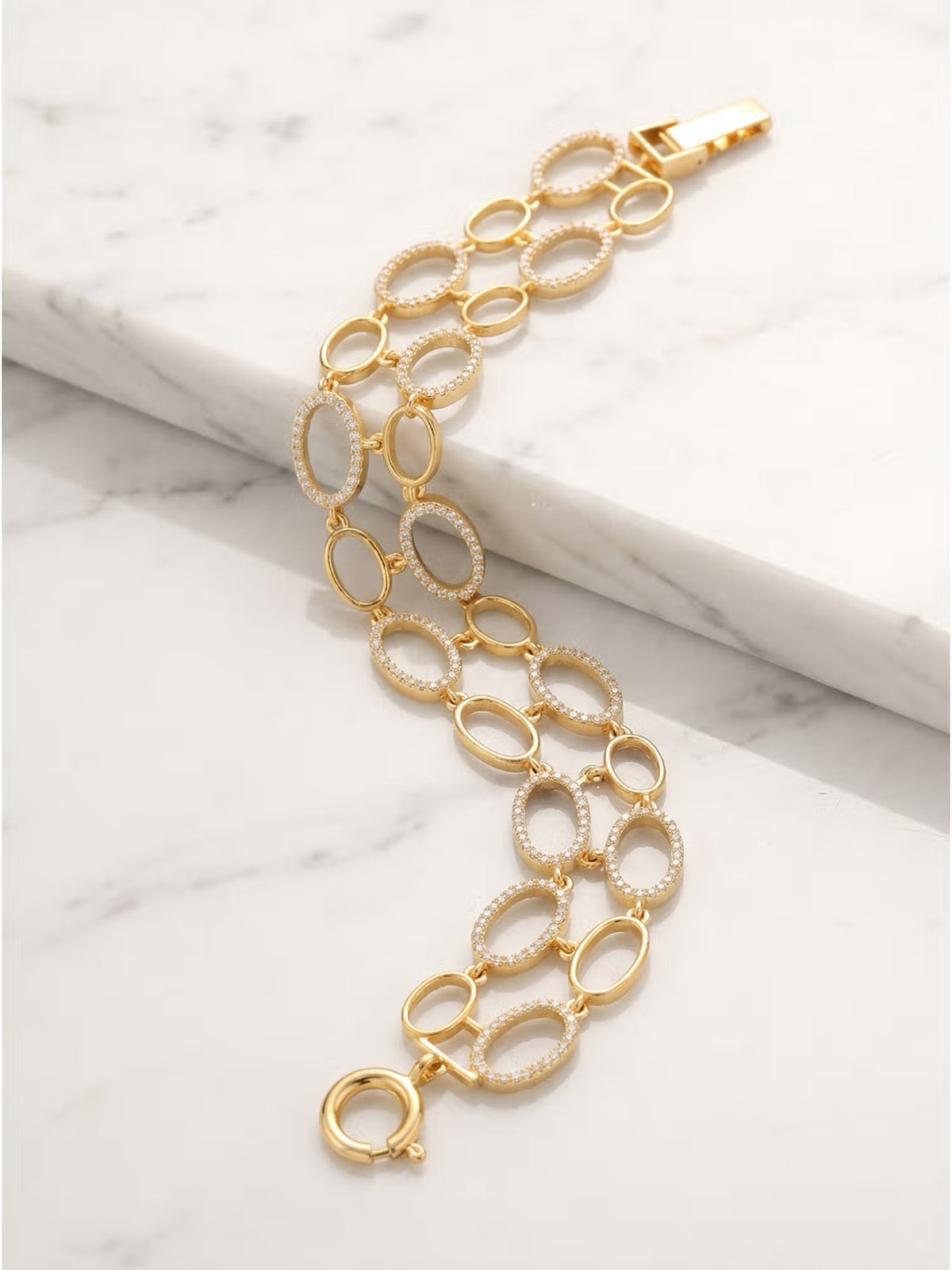 Gold-Toned Pave Oval Link Double-Row Bracelet