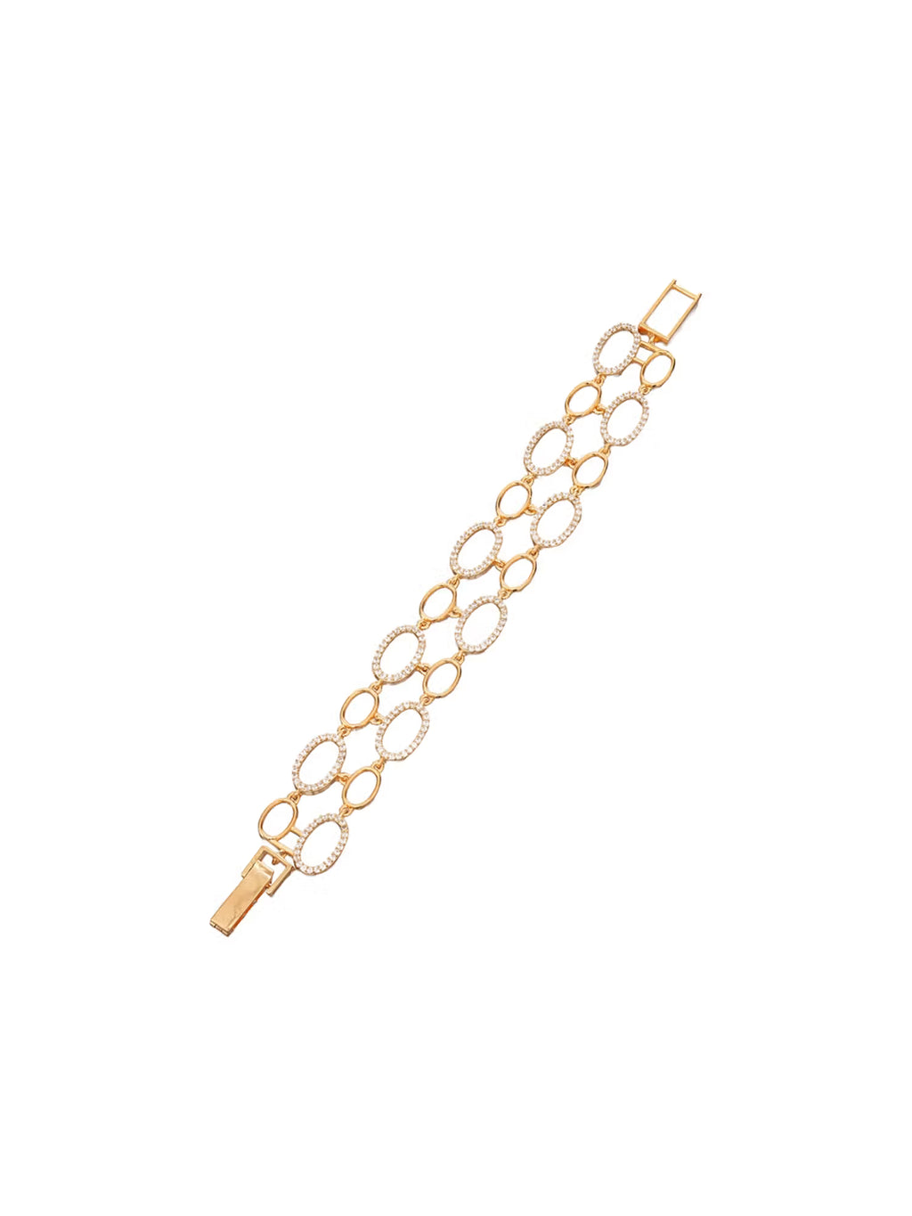Gold-Toned Pave Oval Link Double-Row Bracelet