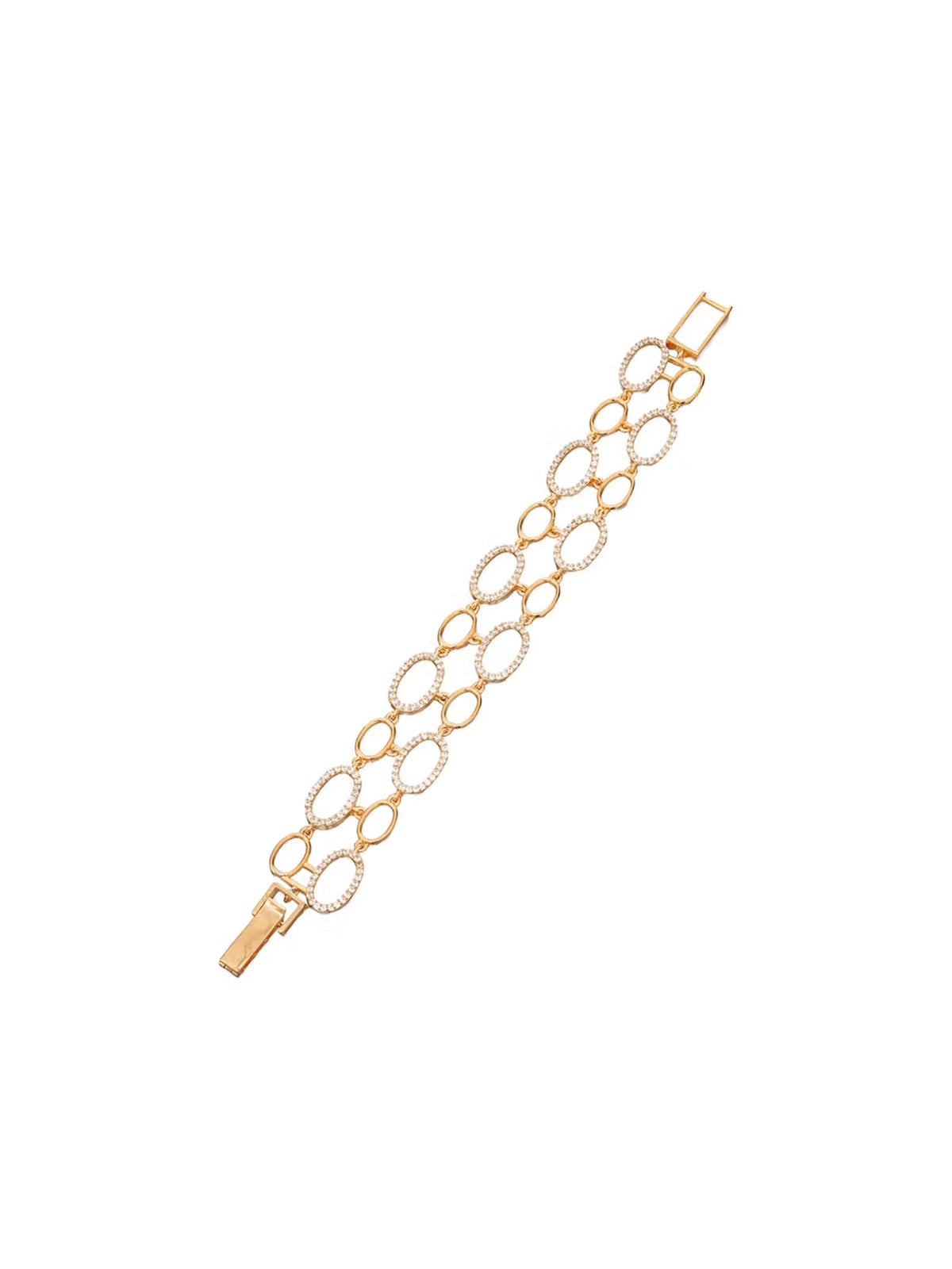 Gold-Toned Pave Oval Link Double-Row Bracelet